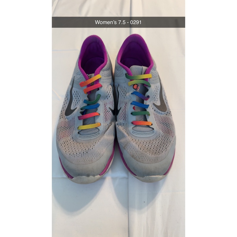 Nike Flex 2016 RN Womens Running Shoes Gray Purple Rainbow Laces 830751-005 8.5